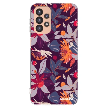 Picasee silikonový průhledný obal pro Samsung Galaxy A23 A236B 5G - Purple Leaf