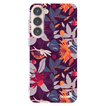 Picasee silikonový průhledný obal pro Samsung Galaxy S23+ 5G - Purple Leaf