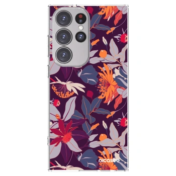 Picasee silikonový průhledný obal pro Samsung Galaxy S23 Ultra 5G - Purple Leaf