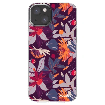 Picasee silikonový průhledný obal pro Apple iPhone 15 Plus - Purple Leaf