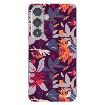 Picasee silikonový průhledný obal pro Samsung Galaxy S24 S921B 5G - Purple Leaf