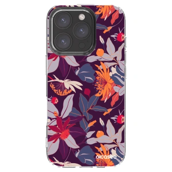 Picasee silikonový průhledný obal pro Apple iPhone 16 Pro - Purple Leaf