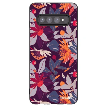 Picasee silikonový černý obal pro Samsung Galaxy S10 G973 - Purple Leaf