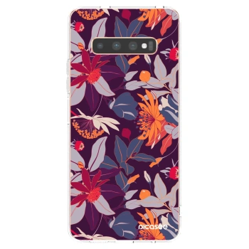 Picasee silikonový průhledný obal pro Samsung Galaxy S10 Plus G975 - Purple Leaf