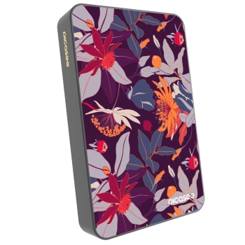Picasee Powerbanka s MagSafe 10 000 mAh Šedá - Purple Leaf