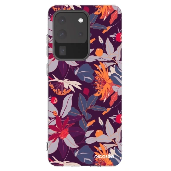 Picasee silikonový průhledný obal pro Samsung Galaxy S20 Ultra 5G G988F - Purple Leaf