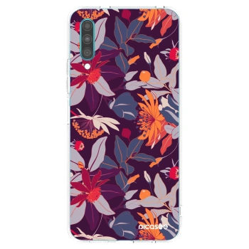 Picasee silikonový průhledný obal pro Samsung Galaxy A30s A307F - Purple Leaf