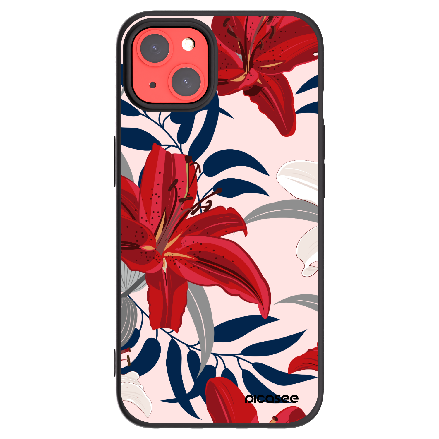 Picasee silikonový černý obal pro Apple iPhone 13 - Red Lily