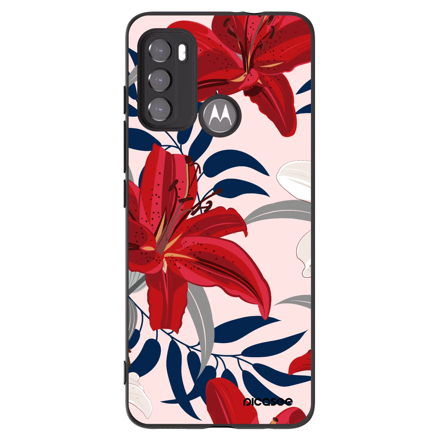 Picasee silikonový černý obal pro Motorola Moto G60 - Red Lily