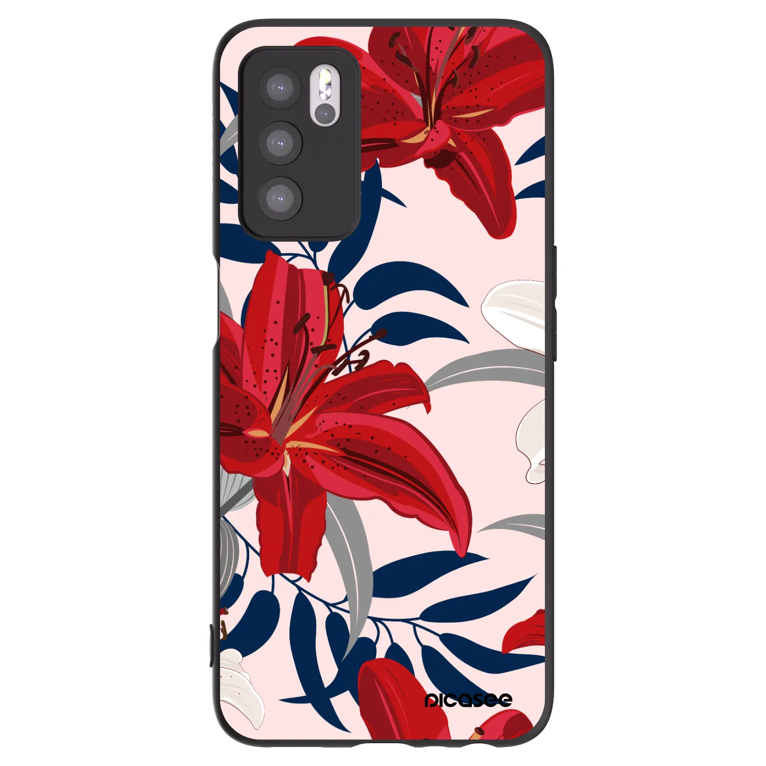 Picasee silikonový černý obal pro OPPO A16s - Red Lily