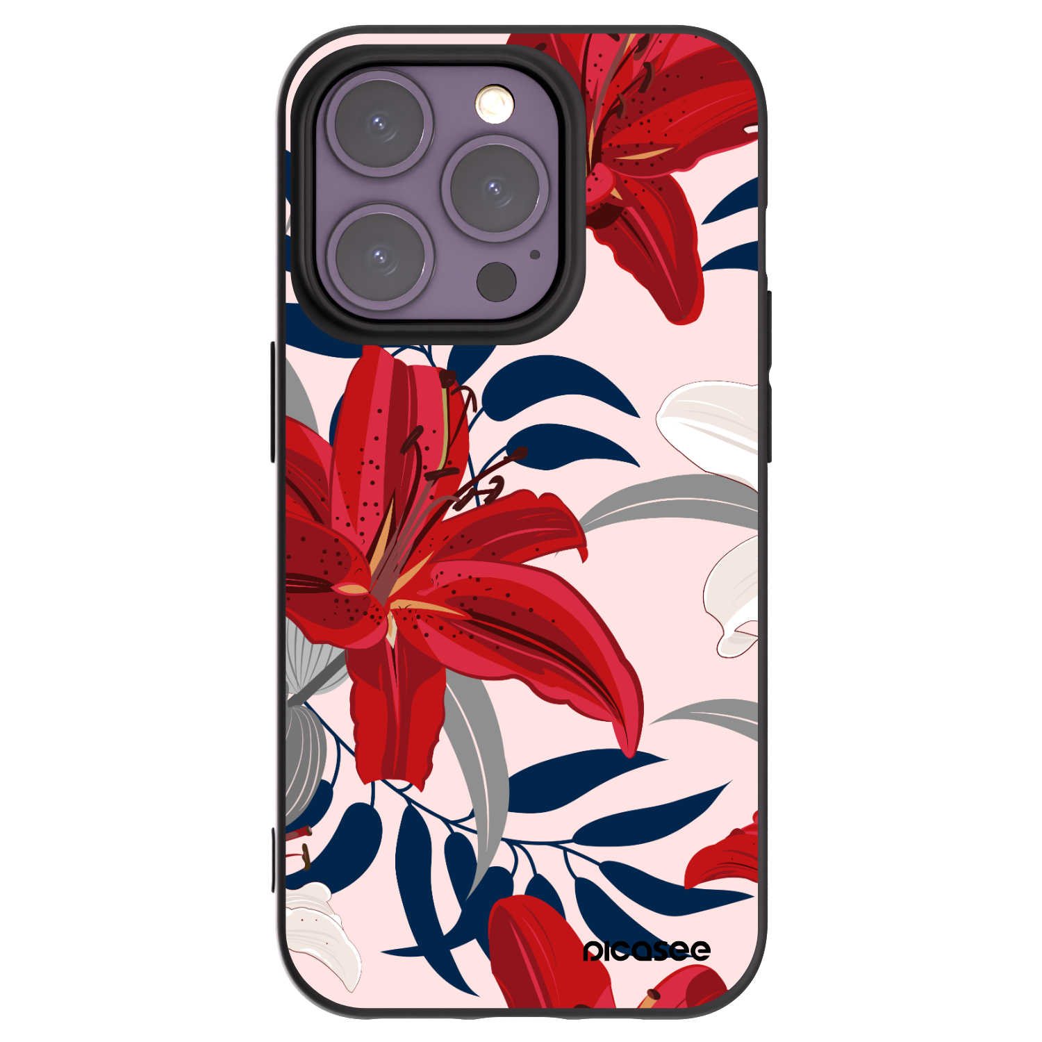 Picasee silikonový černý obal pro Apple iPhone 14 Pro - Red Lily
