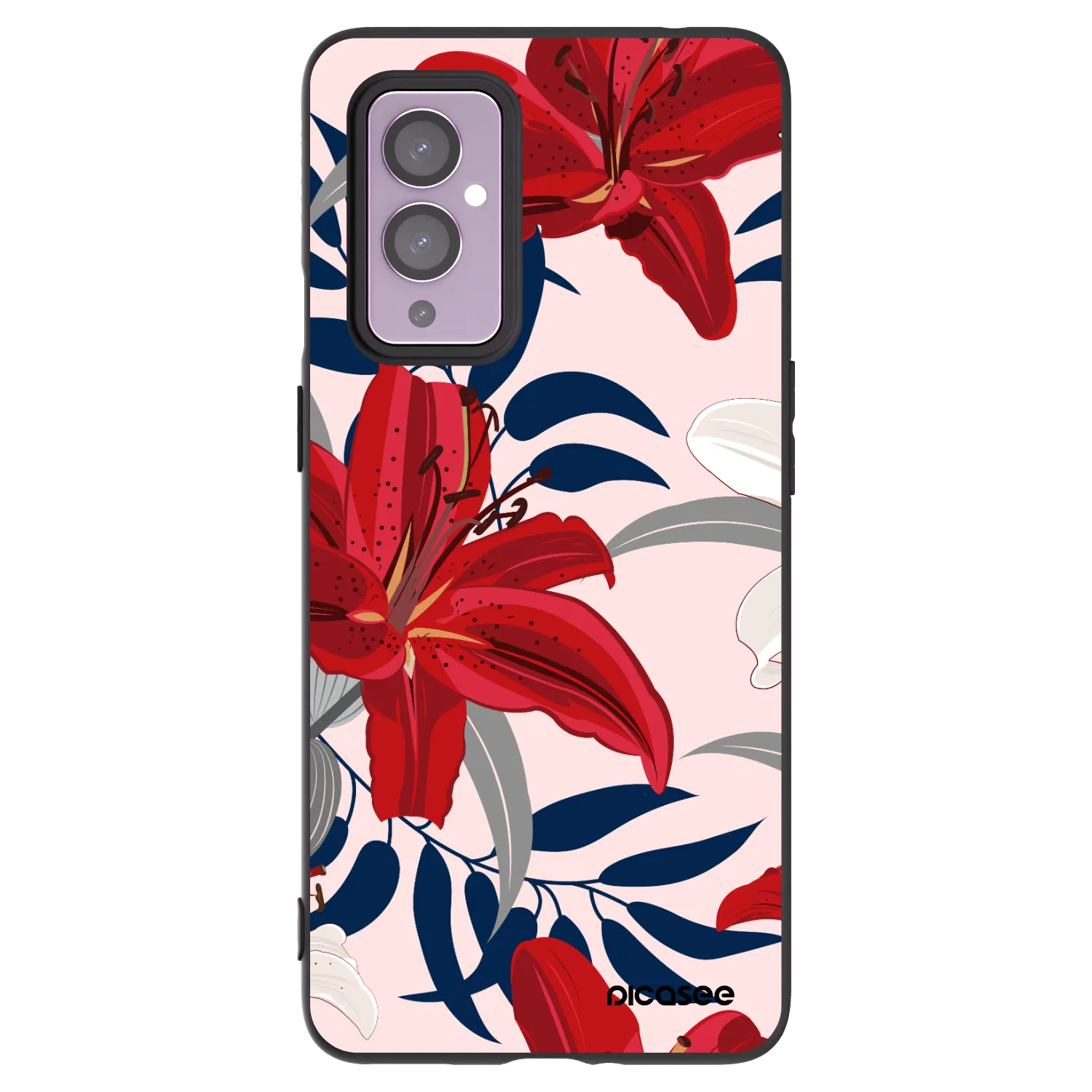 Picasee silikonový černý obal pro OnePlus 9 - Red Lily