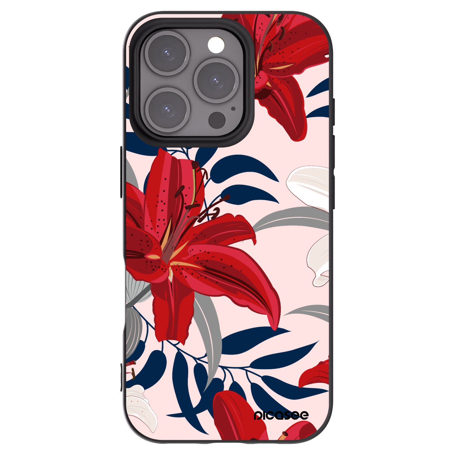 Picasee silikonový černý obal pro Apple iPhone 16 Pro - Red Lily