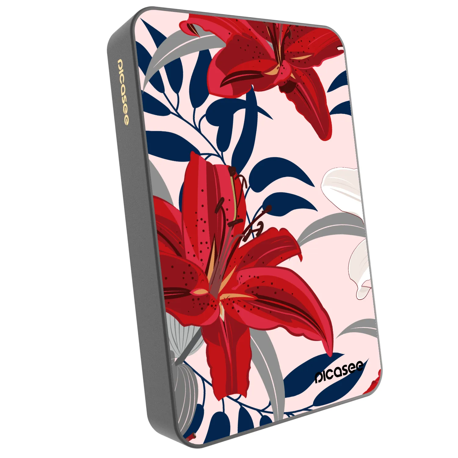 Picasee Powerbanka s MagSafe 10 000 mAh Šedá - Red Lily