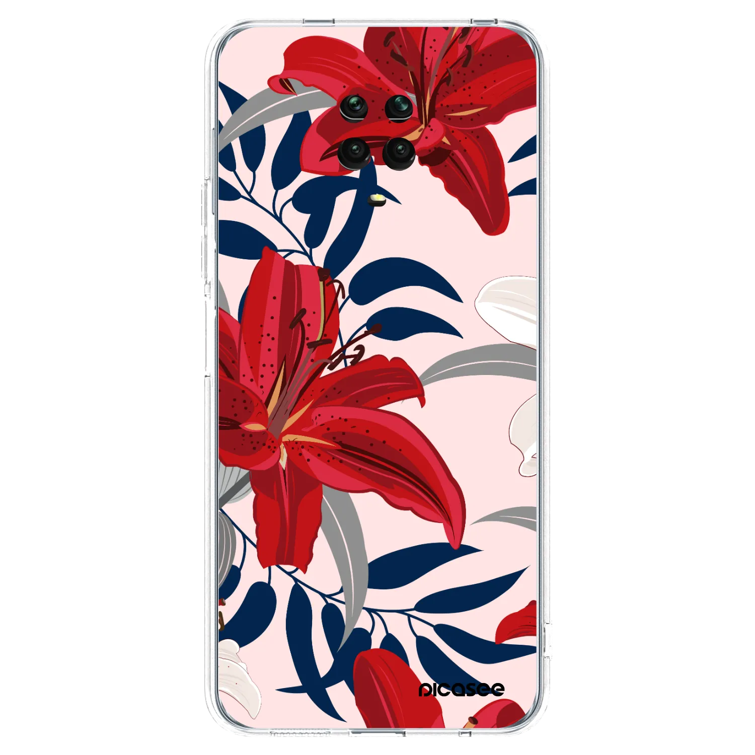 Picasee silikonový průhledný obal pro Xiaomi Redmi Note 9S - Red Lily