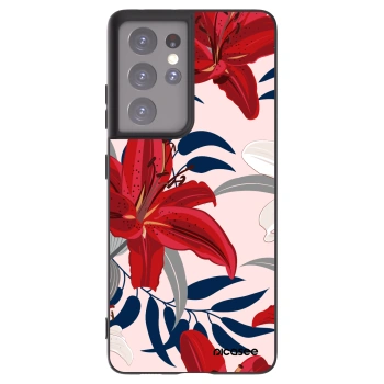 Picasee silikonový černý obal pro Samsung Galaxy S21 Ultra 5G G998B - Red Lily