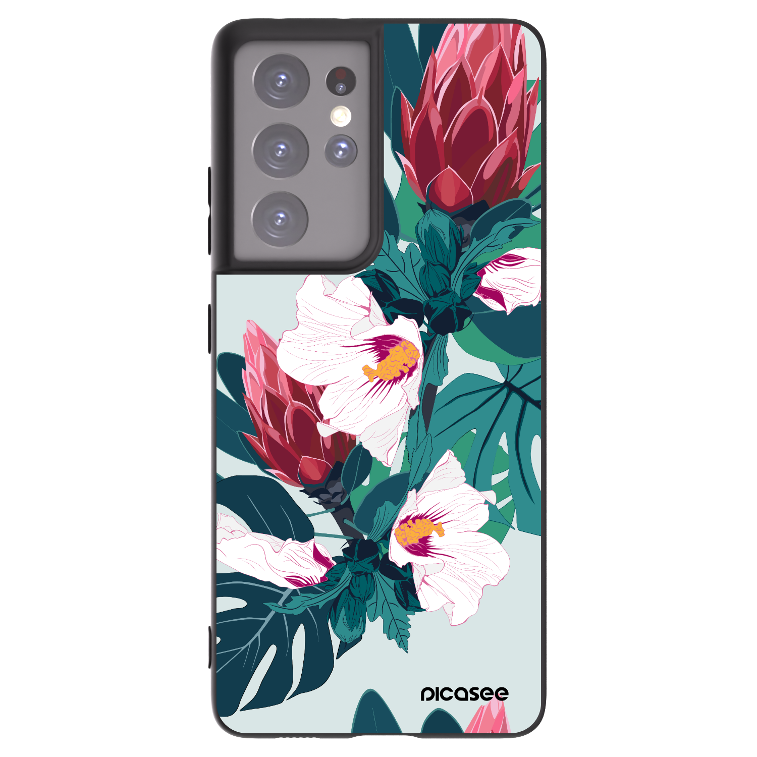 Picasee silikonový černý obal pro Samsung Galaxy S21 Ultra 5G G998B - Rhododendron