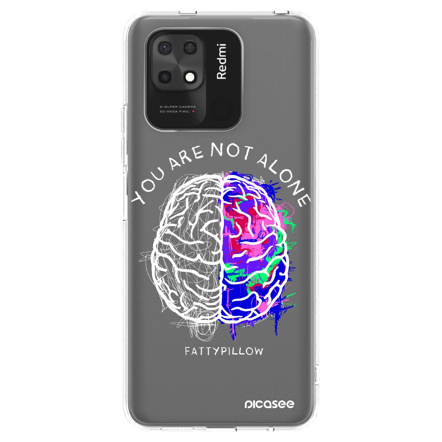 Picasee silikonový průhledný obal pro Xiaomi Redmi 10C - Brain - White
