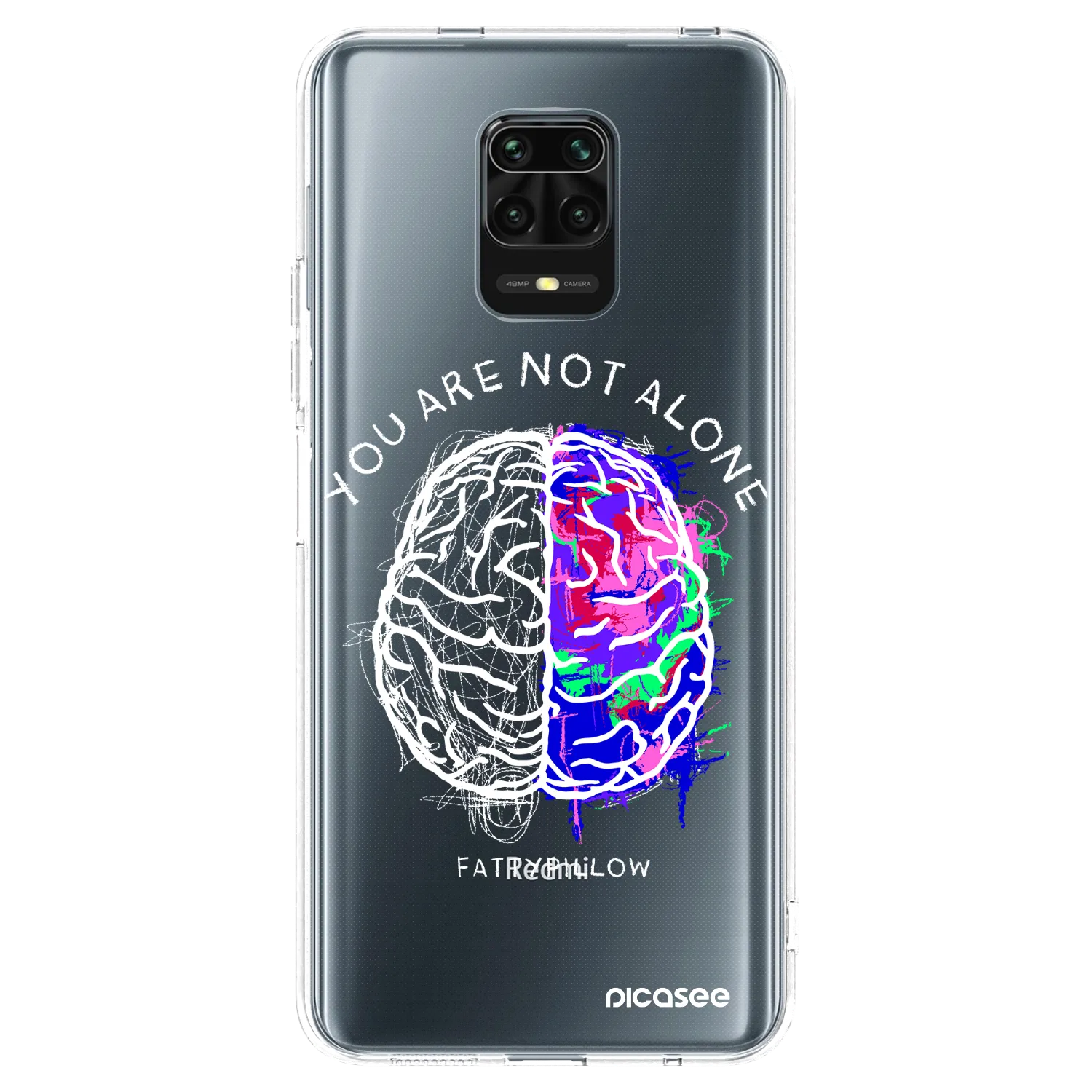 Picasee silikonový průhledný obal pro Xiaomi Redmi Note 9 Pro - Brain - White