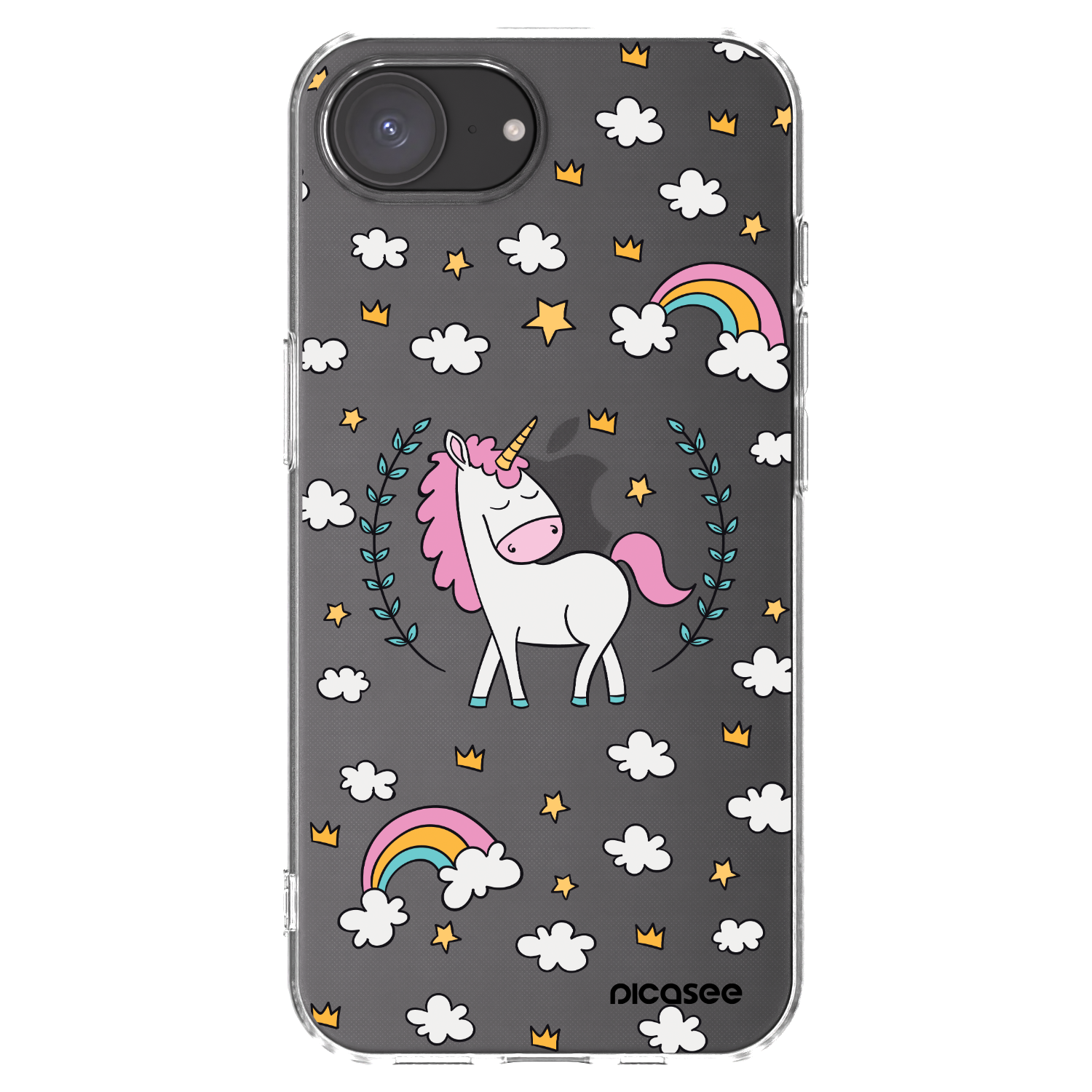 Picasee silikonový průhledný obal pro Apple iPhone 16e - Unicorn hvězdné nebe