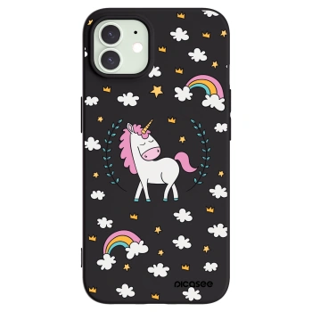 Picasee silikonový černý obal pro Apple iPhone 12 - Unicorn hvězdné nebe
