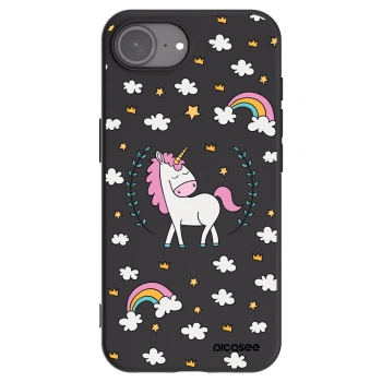 Picasee silikonový černý obal pro Apple iPhone 16e - Unicorn hvězdné nebe