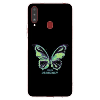 Picasee silikonový průhledný obal pro Samsung Galaxy A20s - Diamanty Blue