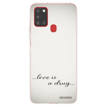 Picasee silikonový průhledný obal pro Samsung Galaxy A21s - Love is a drug
