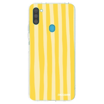Picasee silikonový průhledný obal pro Samsung Galaxy M11 - Lines lemon