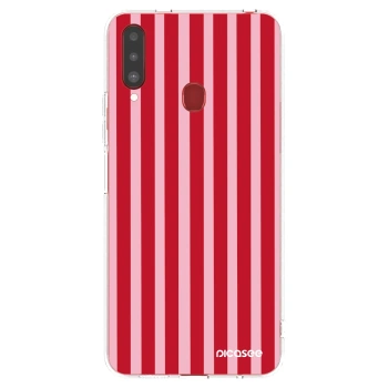 Picasee silikonový průhledný obal pro Samsung Galaxy A20s - Lines red