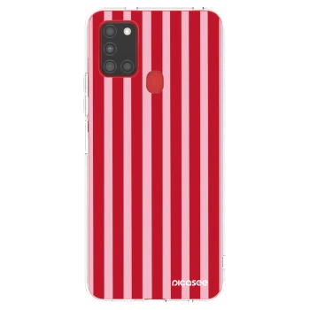 Picasee silikonový průhledný obal pro Samsung Galaxy A21s - Lines red