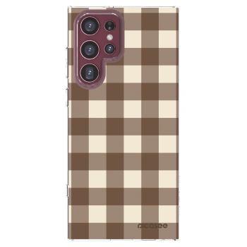 Picasee silikonový průhledný obal pro Samsung Galaxy S22 Ultra 5G - Brown grid