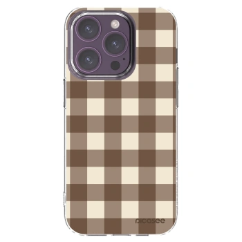 Picasee silikonový průhledný obal pro Apple iPhone 14 Pro - Brown grid