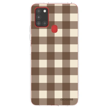 Picasee silikonový průhledný obal pro Samsung Galaxy A21s - Brown grid