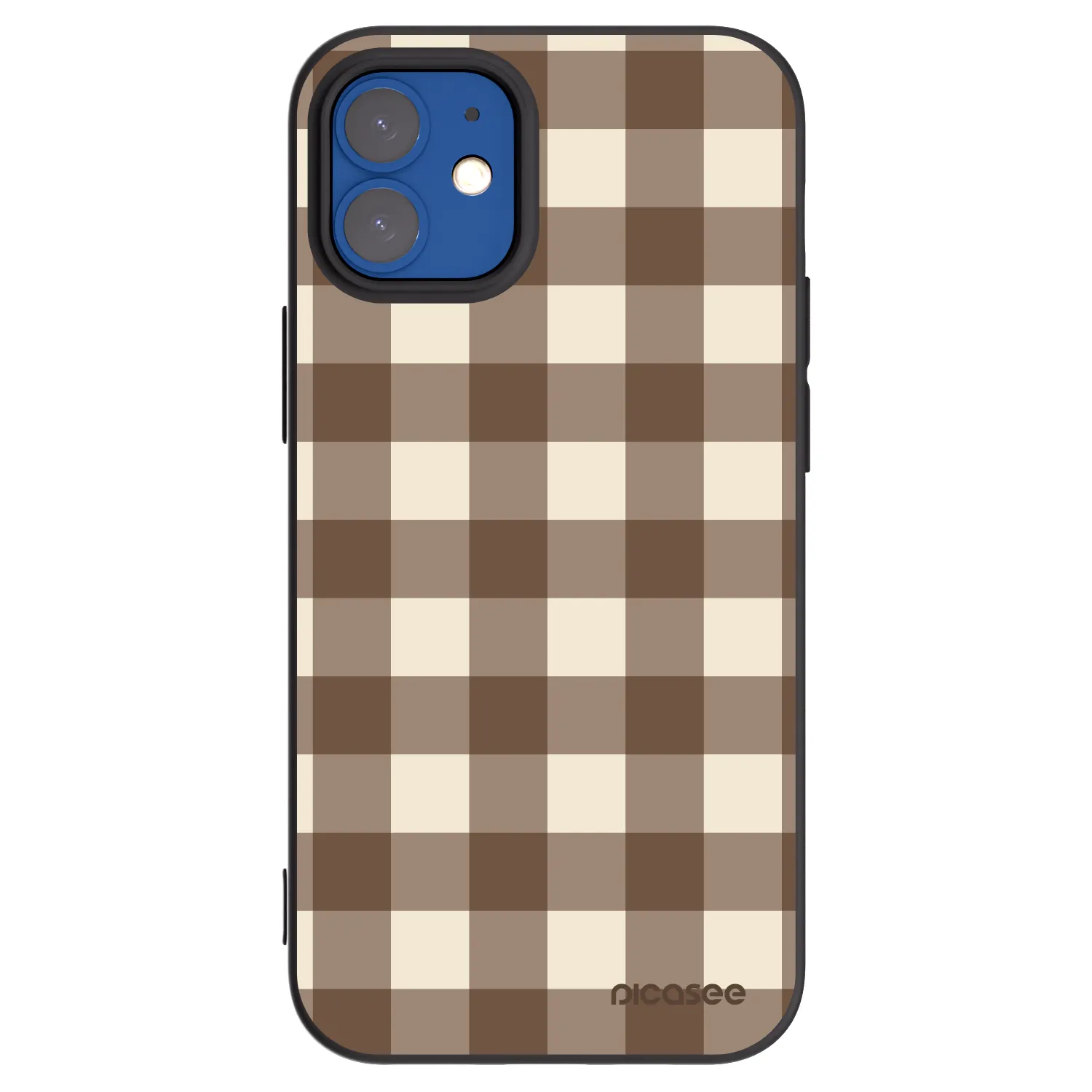 Picasee silikonový černý obal pro Apple iPhone 12 mini - Brown grid