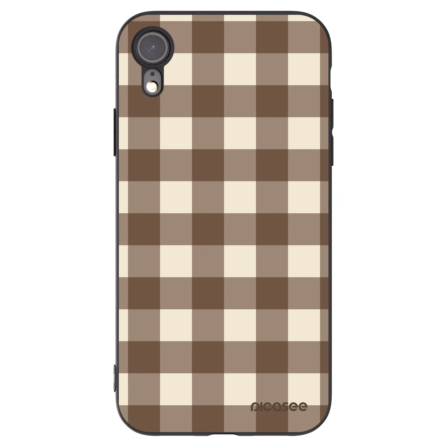Picasee silikonový černý obal pro Apple iPhone XR - Brown grid