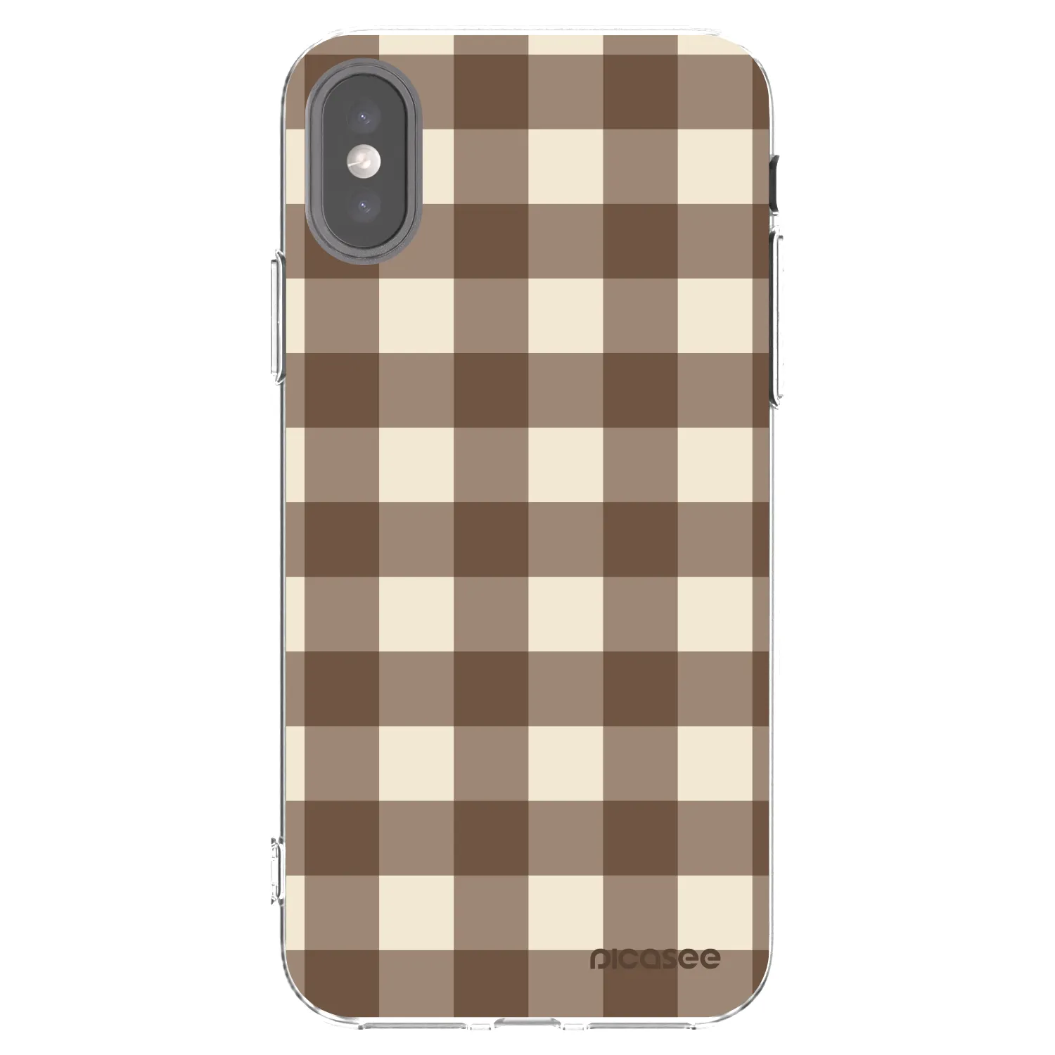 Picasee silikonový průhledný obal pro Apple iPhone X/XS - Brown grid