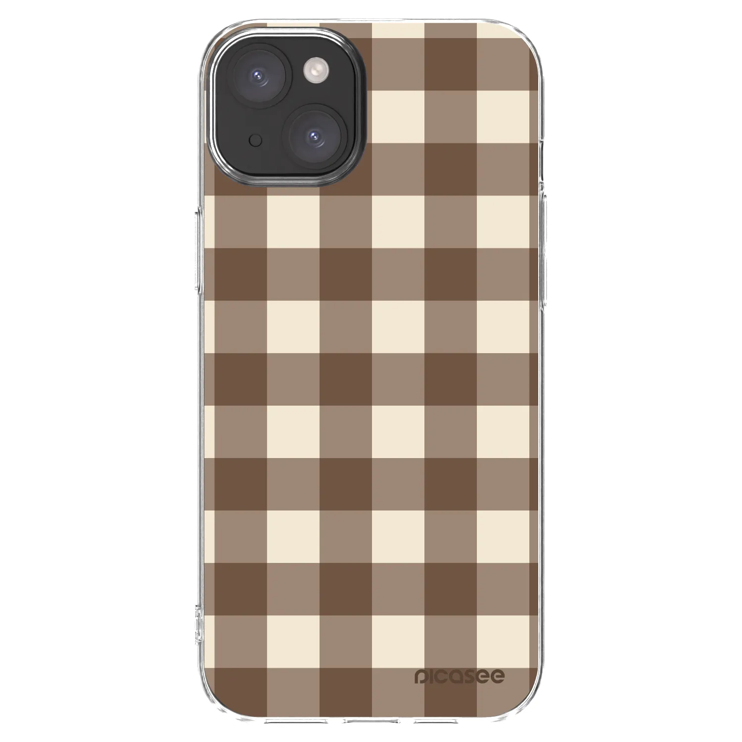 Picasee silikonový průhledný obal pro Apple iPhone 15 Plus - Brown grid
