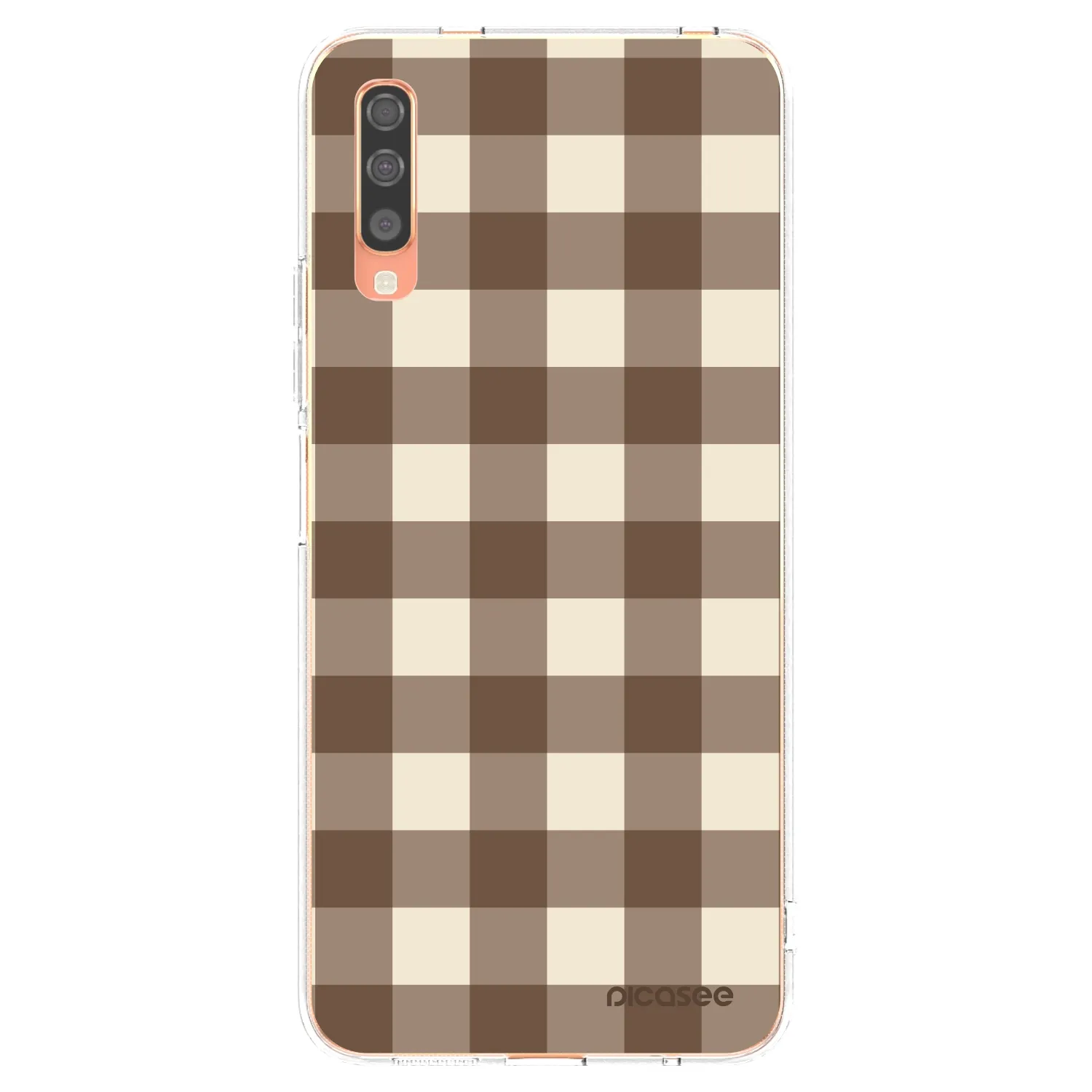 Picasee silikonový průhledný obal pro Samsung Galaxy A70 A705F - Brown grid