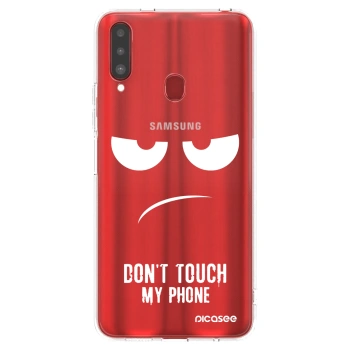Picasee silikonový průhledný obal pro Samsung Galaxy A20s - Nešahej mi na telefon