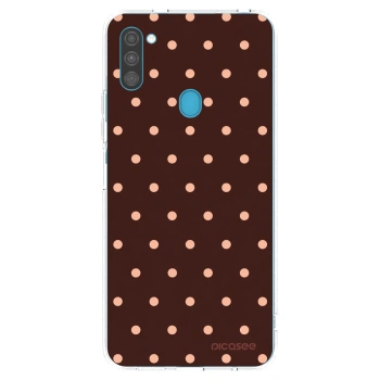 Picasee silikonový průhledný obal pro Samsung Galaxy M11 - Peach Dots & Chocolate