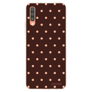 Picasee silikonový průhledný obal pro Samsung Galaxy A70 A705F - Peach Dots & Chocolate