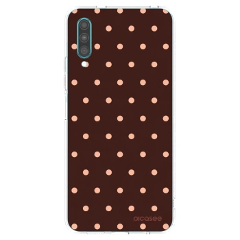 Picasee silikonový průhledný obal pro Samsung Galaxy A30s A307F - Peach Dots & Chocolate