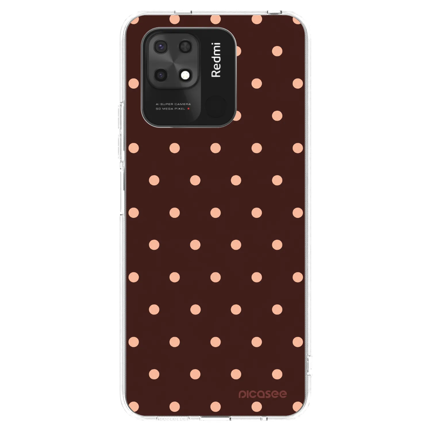 Picasee silikonový průhledný obal pro Xiaomi Redmi 10C - Peach Dots & Chocolate