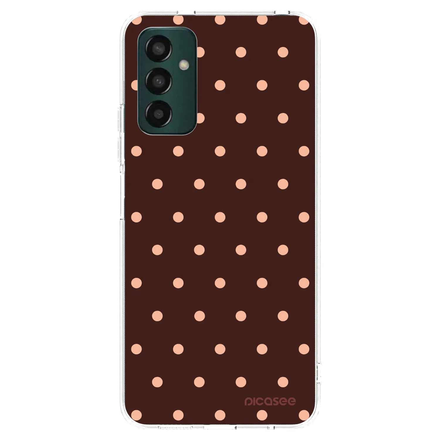 Picasee silikonový průhledný obal pro Samsung Galaxy M13 M135F - Peach Dots & Chocolate