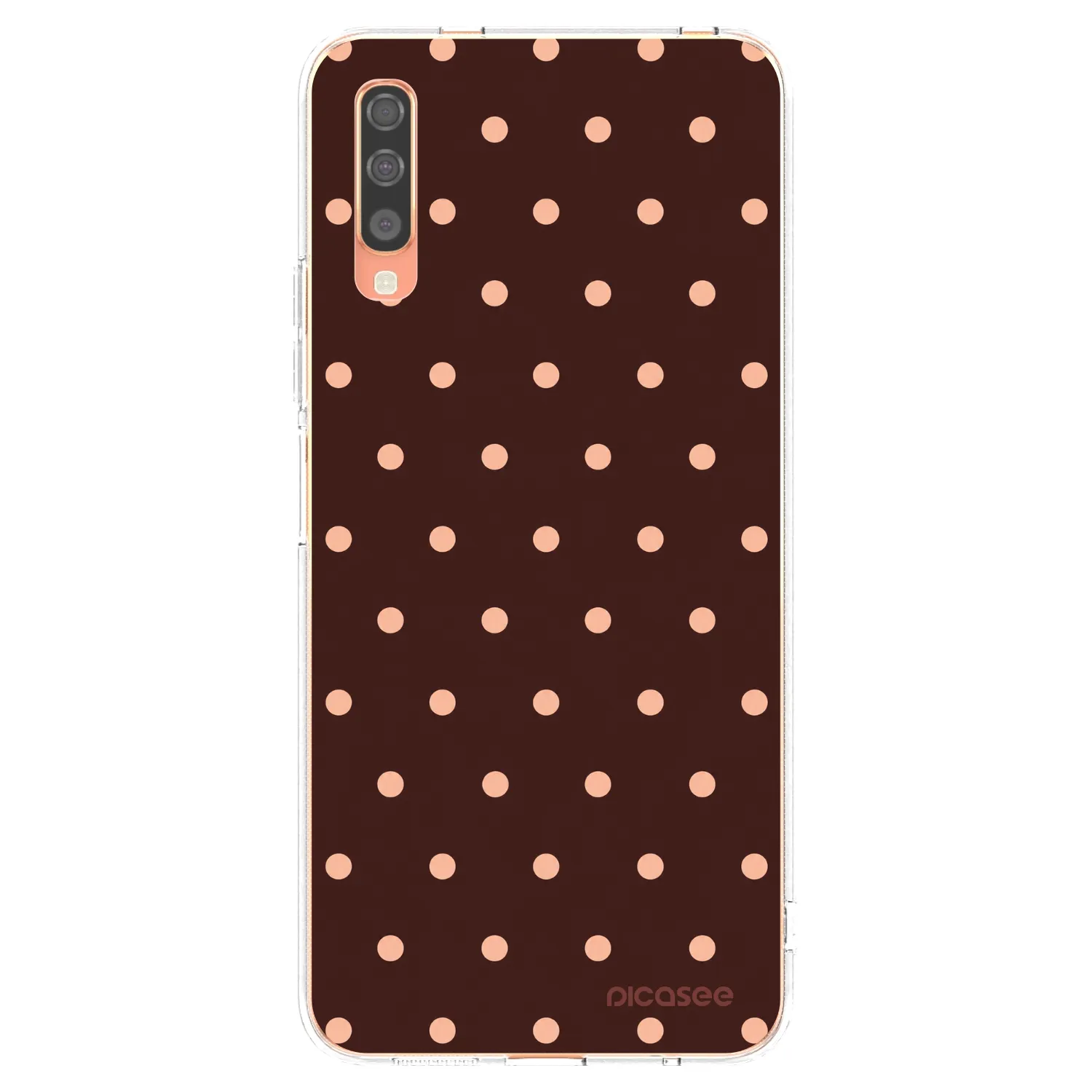 Picasee silikonový průhledný obal pro Samsung Galaxy A70 A705F - Peach Dots & Chocolate