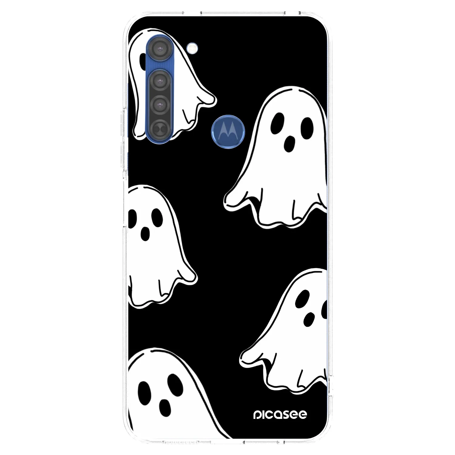 Picasee silikonový průhledný obal pro Motorola Moto G8 - Black ghosts