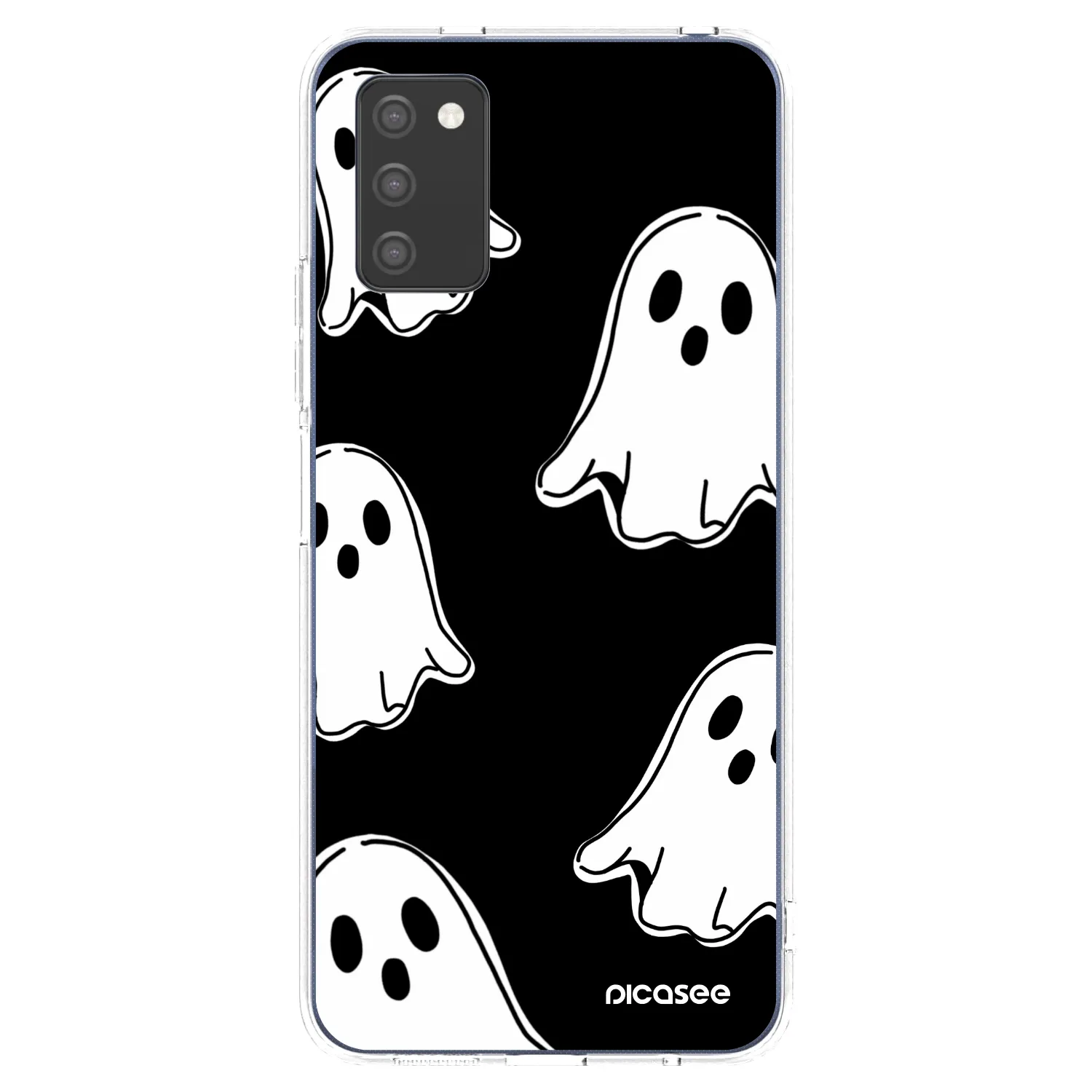 Picasee silikonový průhledný obal pro Samsung Galaxy A02s A025G - Black ghosts
