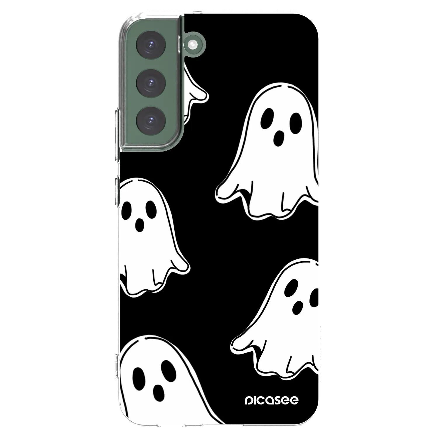 Picasee silikonový průhledný obal pro Samsung Galaxy S22+ 5G - Black ghosts