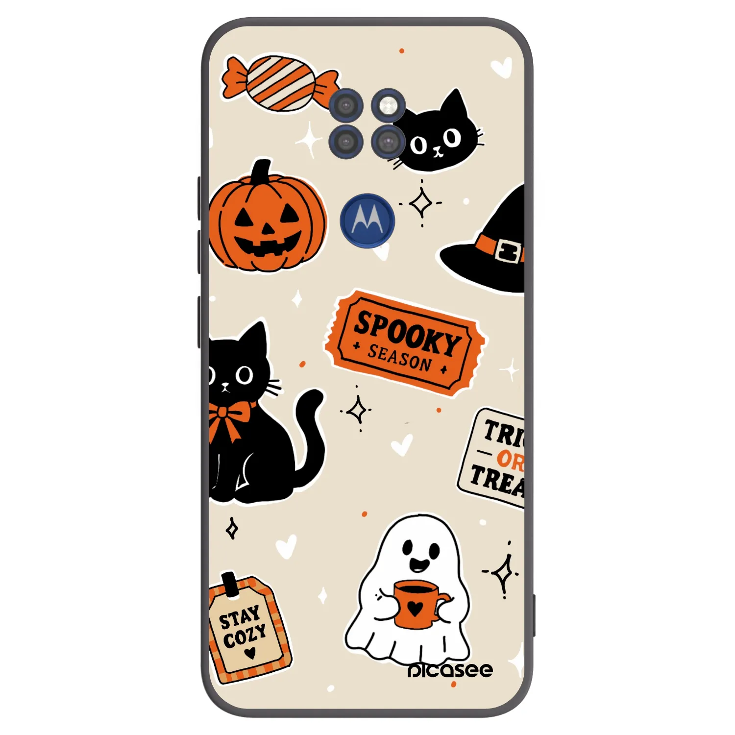 Picasee silikonový černý obal pro Motorola Moto G9 Play - Halloween stickers